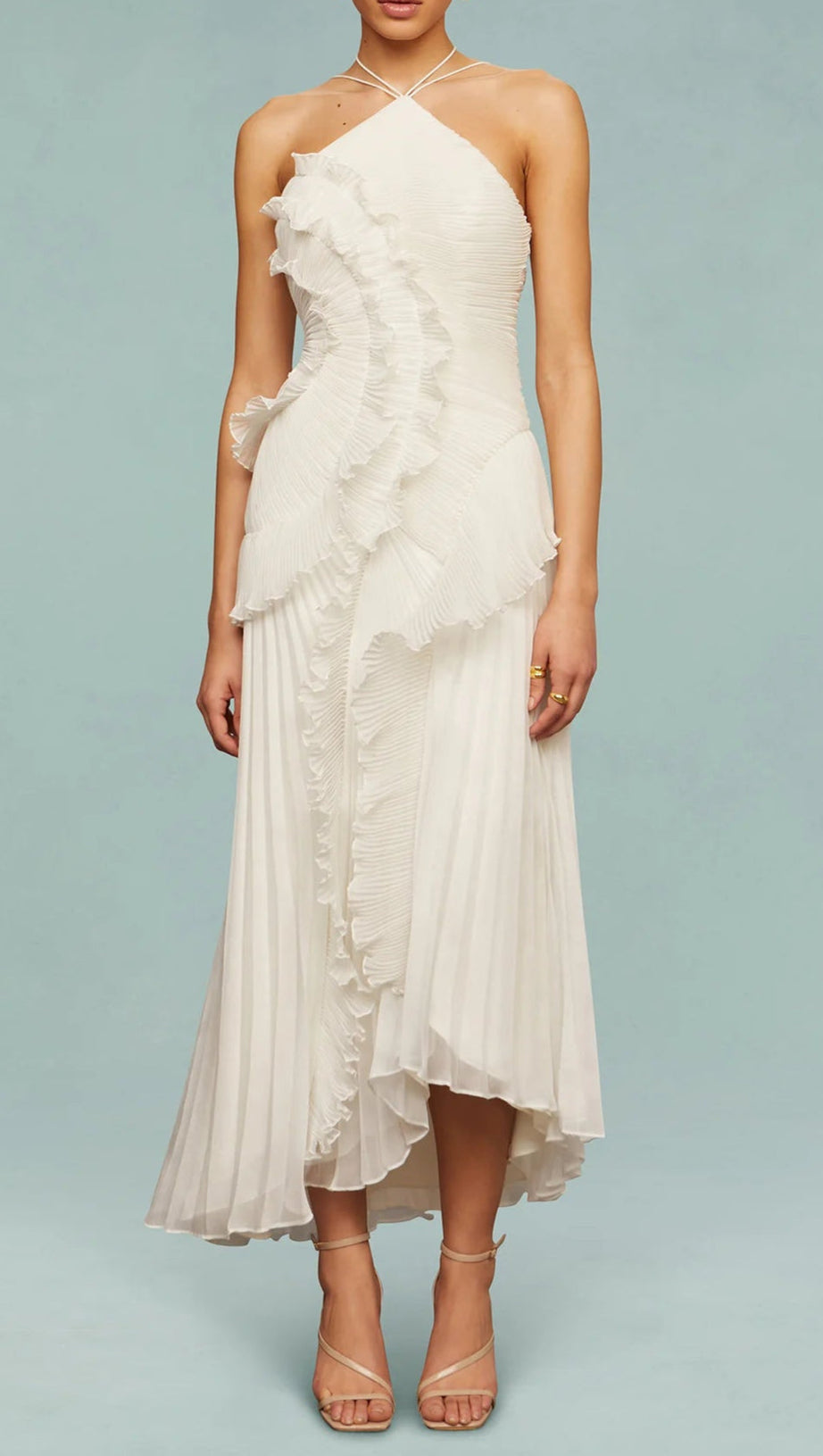 ABITO LUNGO SENZA MANICHE CON SPACCHI E PIEGHE ALVA IN BIANCO CHIARO