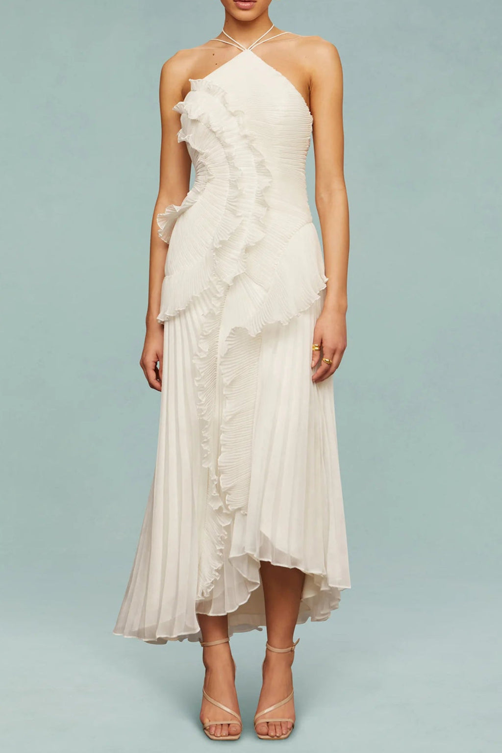 ABITO LUNGO SENZA MANICHE CON SPACCHI E PIEGHE ALVA IN BIANCO CHIARO