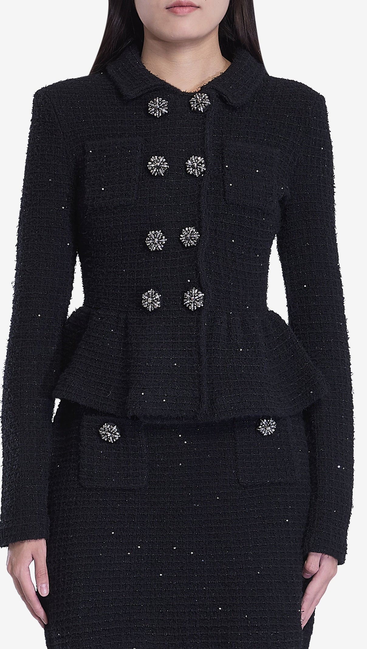AIIZIE TEXTURED KNIT JACKET SKIRT SUIT IN BLACK - product image