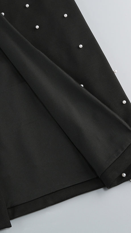 STRAPLESS PEARL MAXI DRESS BLACK