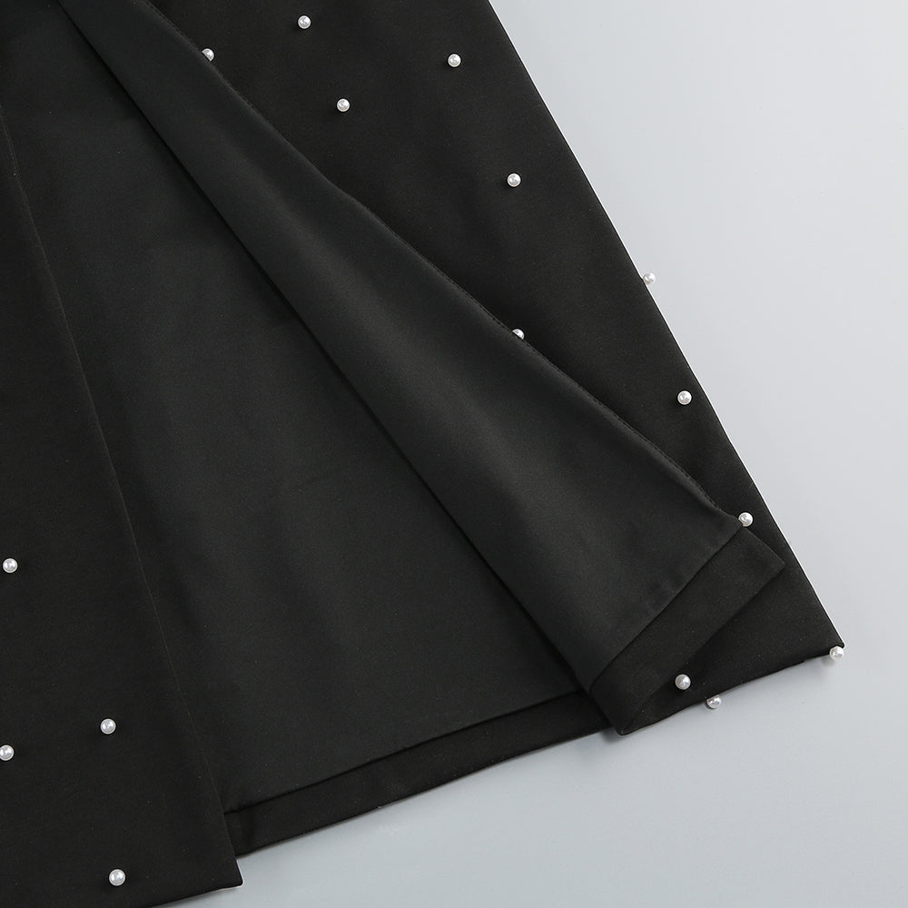 Trägerloses Maxikleid mit Perlen in Schwarz 