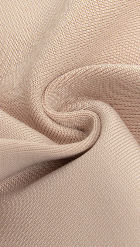 PENELOPE TULLE STRIPED EMBELLISH STRAPLESS APRICOT  MIDI DRESS