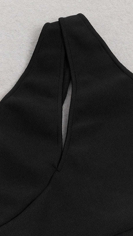 PHYLLIS ONE-SHOULDER SEQUINED HEM HIGH SLIT MIDI DRESS