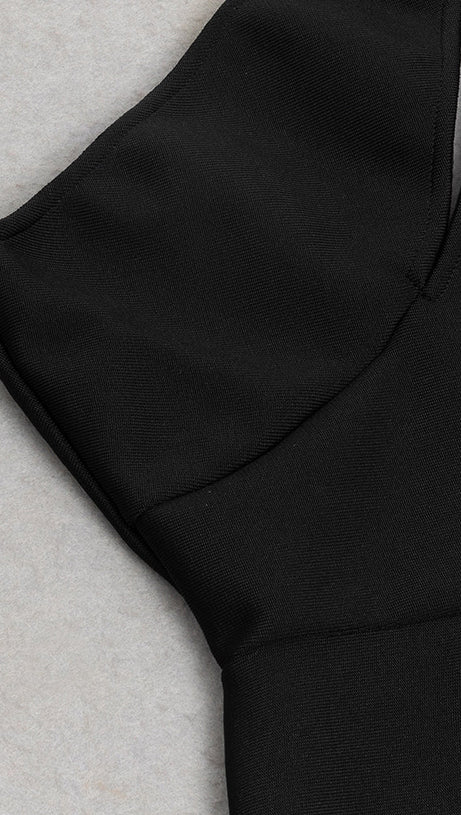 PHYLLIS ONE-SHOULDER SEQUINED HEM HIGH SLIT MIDI DRESS