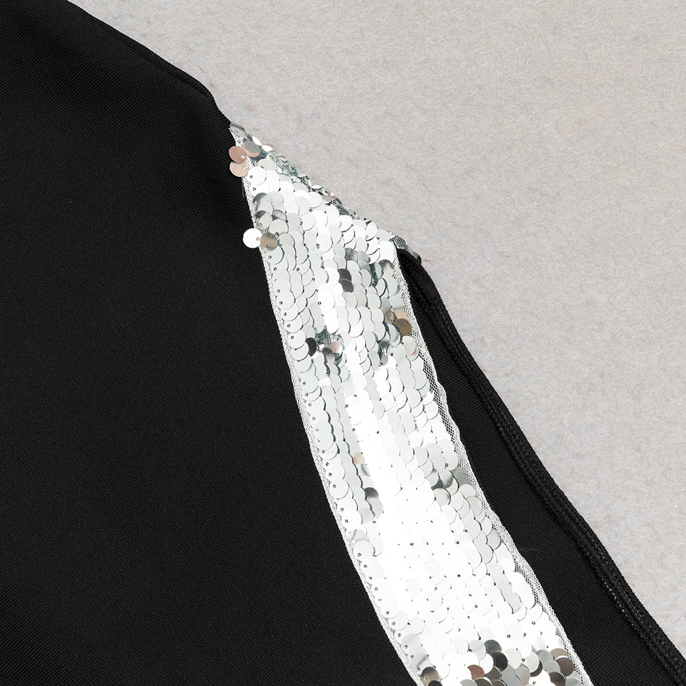 ABITO MIDI PHYLLIS MONOSPALLA CON ORLO IN PAILLETTES E SPACCO ALTO