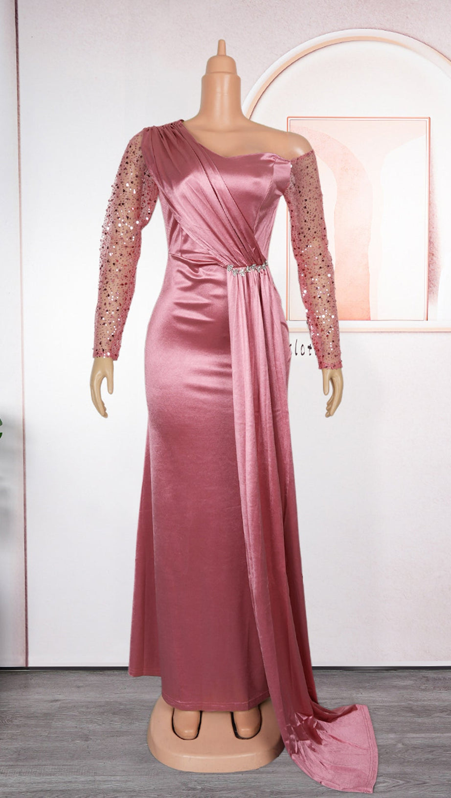 MAXI ABITO NOELIA CON RUCHES MANICHE LUNGHE