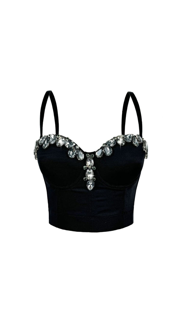 AIIZIE Jelena Emerald Green Diamante Bustier Crop Top - product image