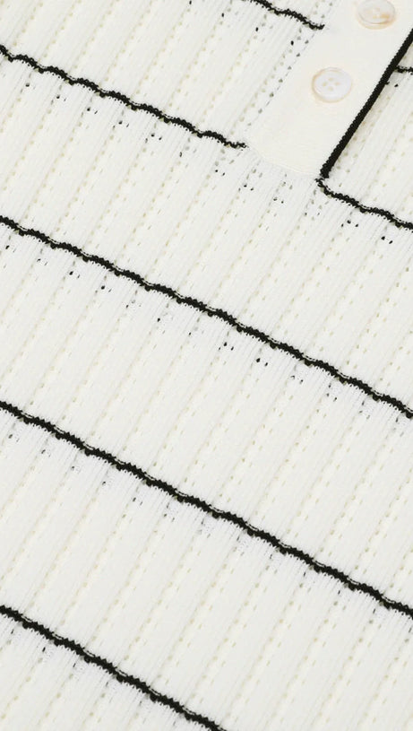 Jyoti Classic Striped Ribbed Knit Polo Midi Dress | Effortless Chic