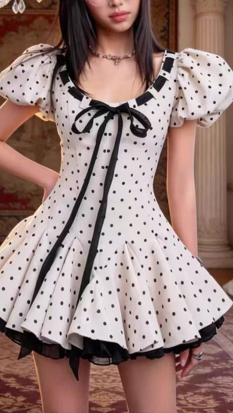 Wania White Polka Dot Mini Dress with Tie-Front