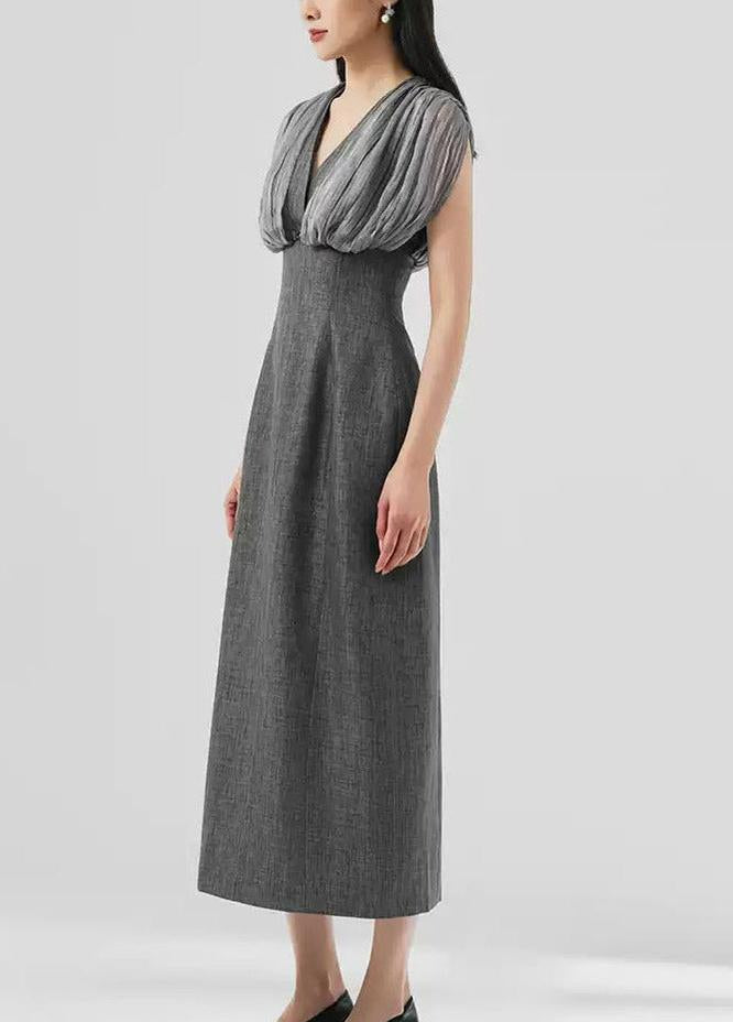 AIIZIE MESH STITCHING SLEEVELESS MIDI DRESS IN GREY - product image