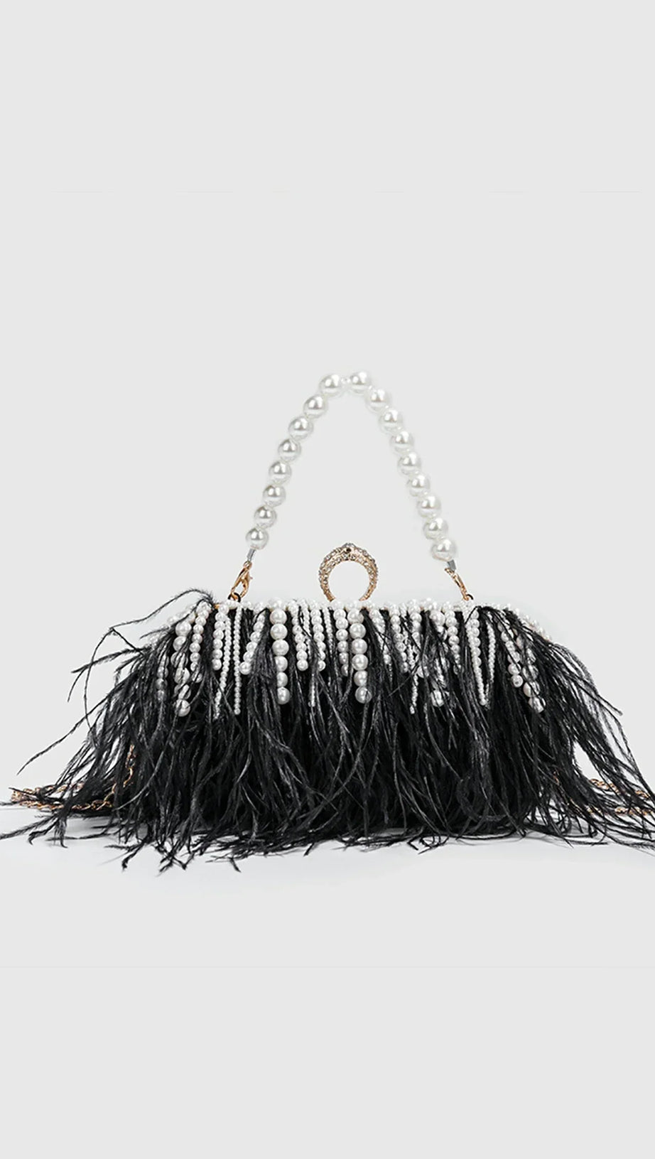DALIANA PEARL FRINGE FEATHER HANDBAG