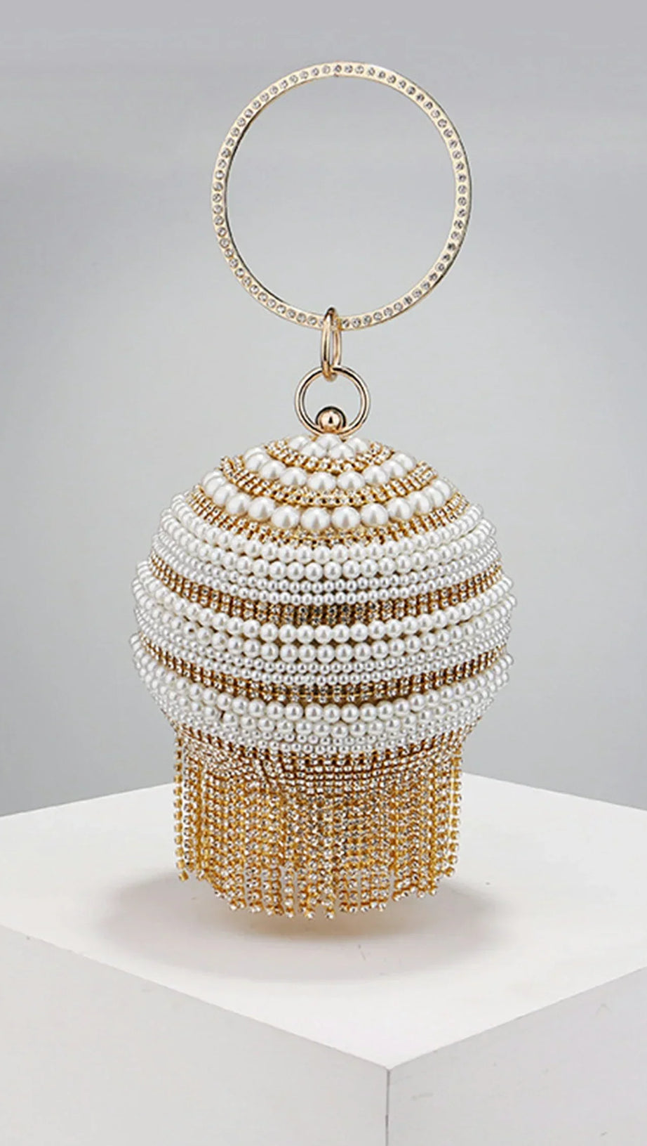 BORSA MINI ANNISTIN CON NAPPA DI PERLE E DIAMANTI