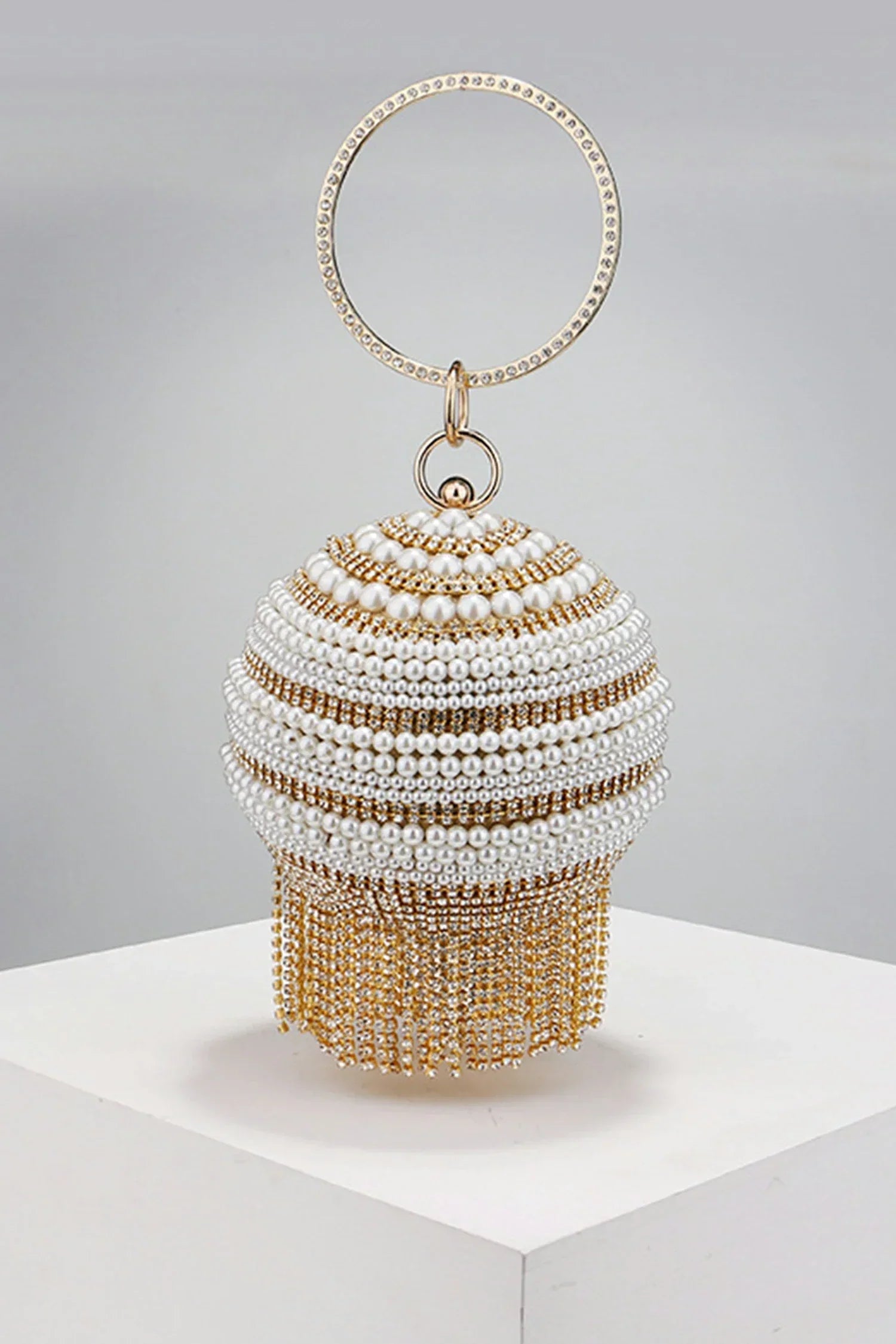 BORSA MINI ANNISTIN CON NAPPA DI PERLE E DIAMANTI