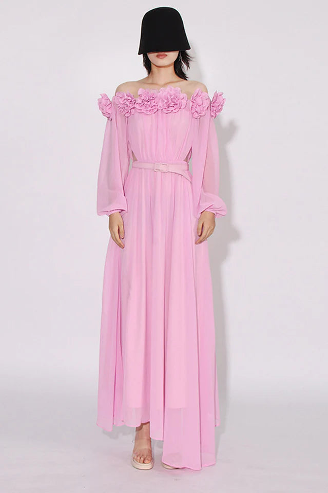 AIIZIE ASCELLA FLOWER SHOULDER MAXI DRESS IN PINK - product image