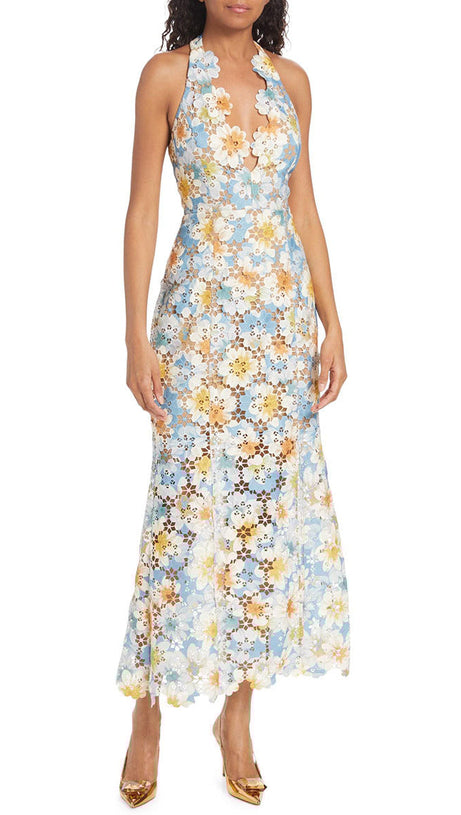 Langes Kleid mit V-Ausschnitt und seitlichem Schlitz