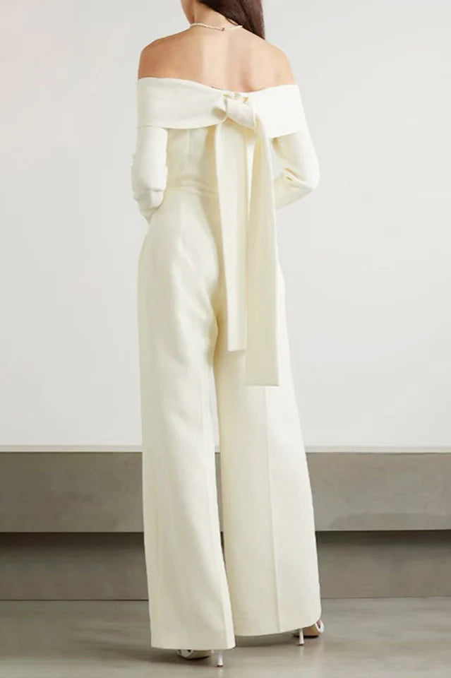 AIIZIE DOMINIC OFF-THE-SHOULDER CREPE JUMPSUIT IN IVORY - product image