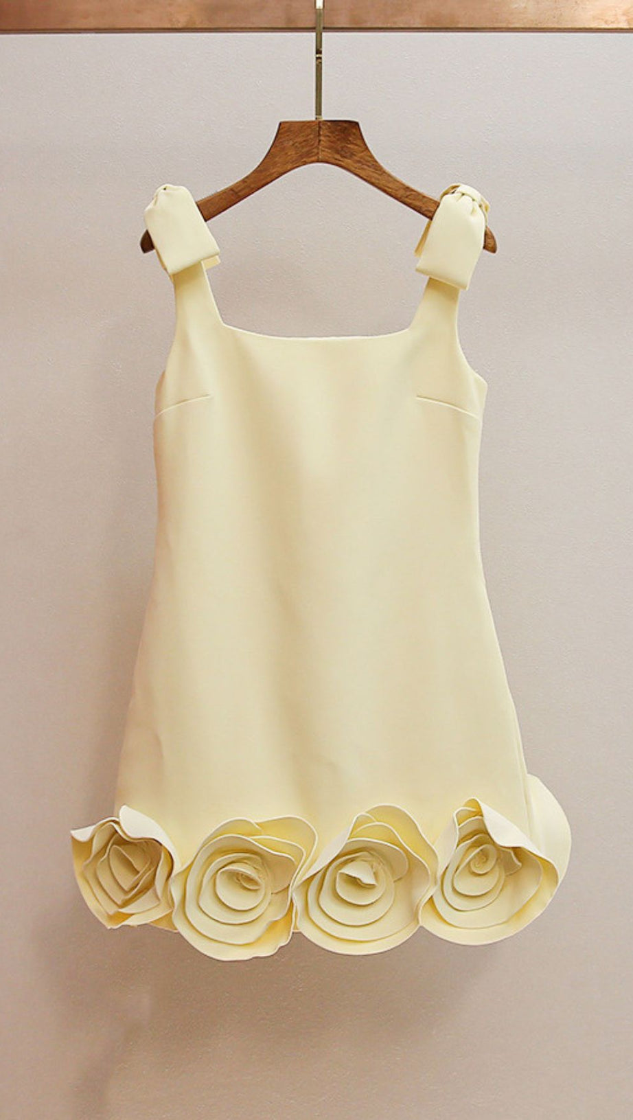 HAVILY CHIC YELLOW 3D ROSETTE MINI DRESS | ELEGANT FLORAL APPLIQUE