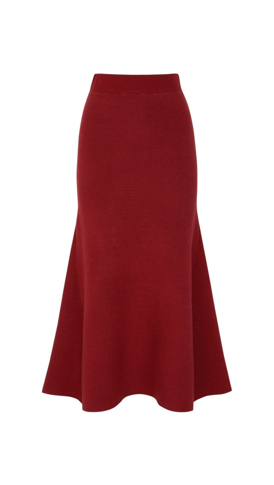 Elegant Wine Red Embellished Knit Cardigan & Midi Skirt Set