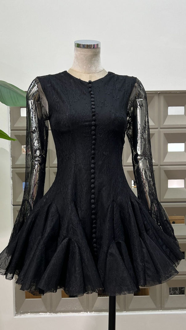 AIIZIE INA BLACK LACE MINI DRESS - ELEGANT LONG SLEEVE COCKTAIL DRESS - product image