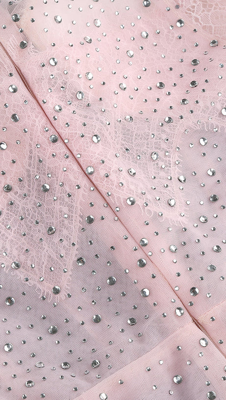 ADORA PINK BRAIDED LEATHER CRYSTAL EMBELLISHMENT MIDI DRESS