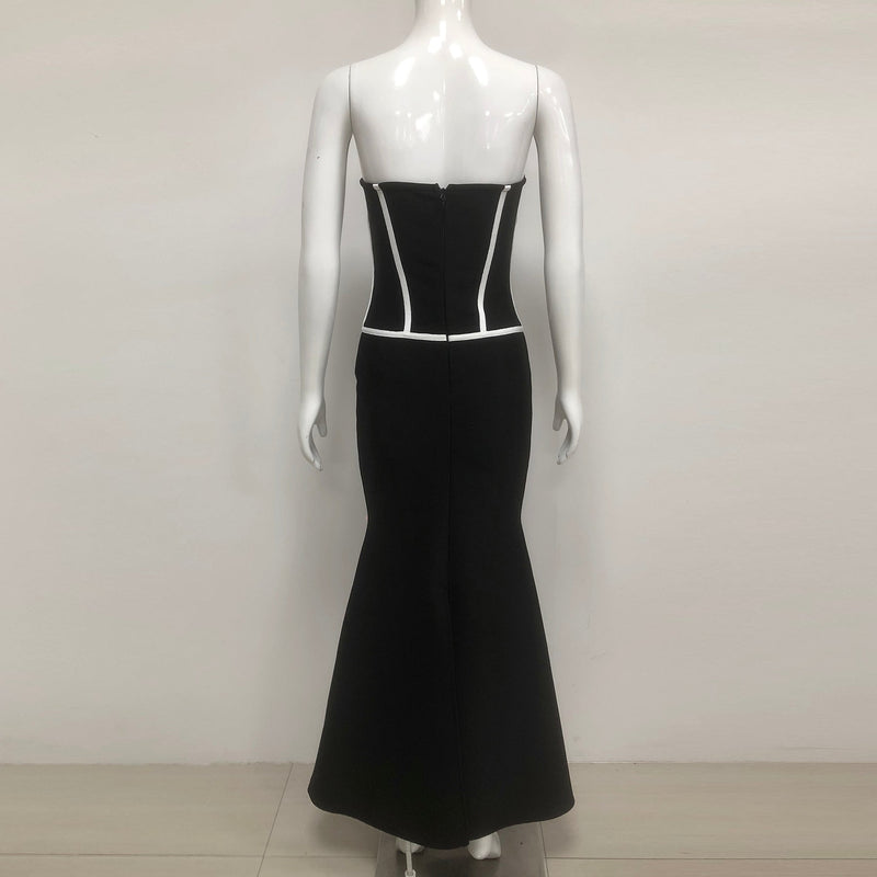 Floral embellished Strapless Maxi Dress in Black