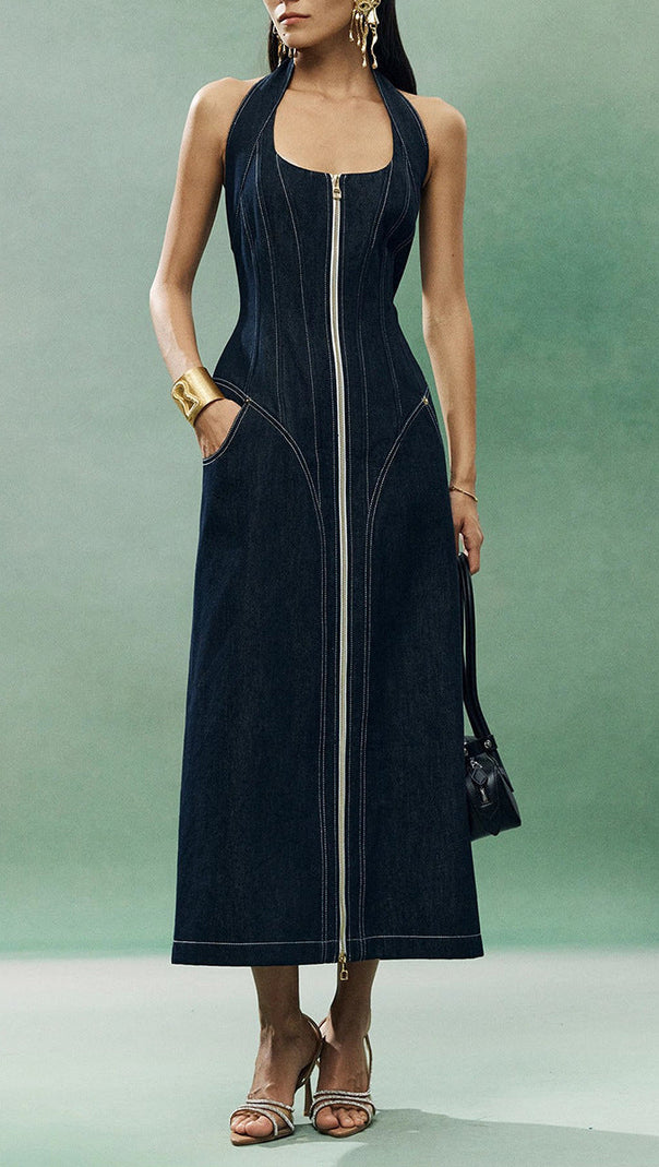 AIIZIE DENIM PATCHWORK LONG DRESS - product image