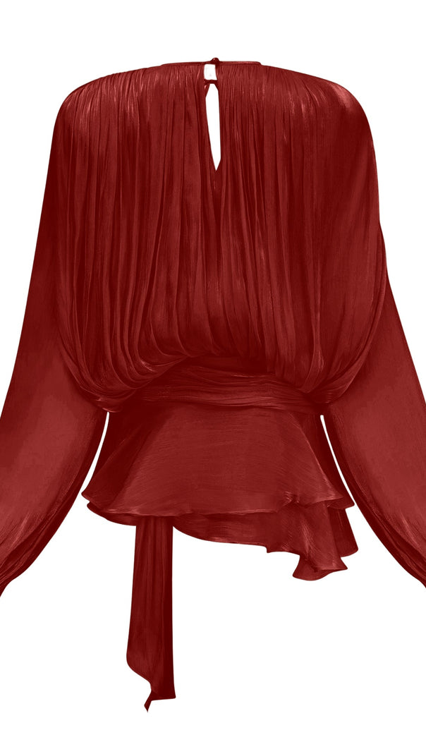 AIIZIE FULLY-PLEATED RUFFLED MINI DRESS IN RED - product image