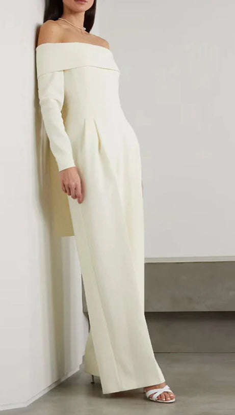 DOMINIC OFF-THE-SHOULDER CREPE JUMPSUIT IN IVORY
