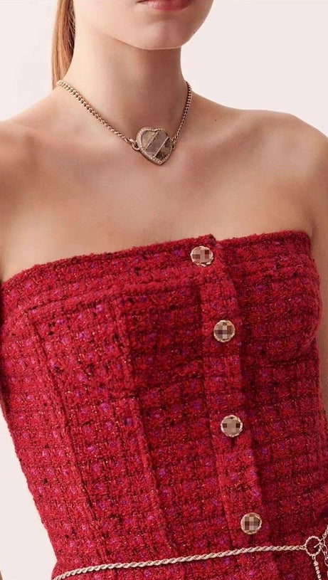 COMPLETO CON GONNA E TOP CORTO IN TWEED