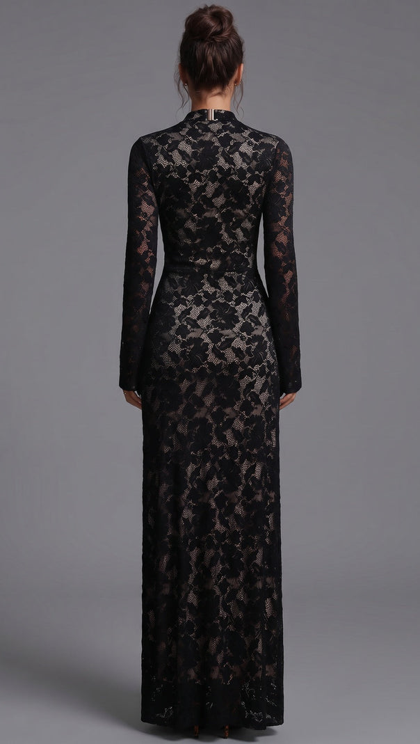 Black Floral Lace Column Gown