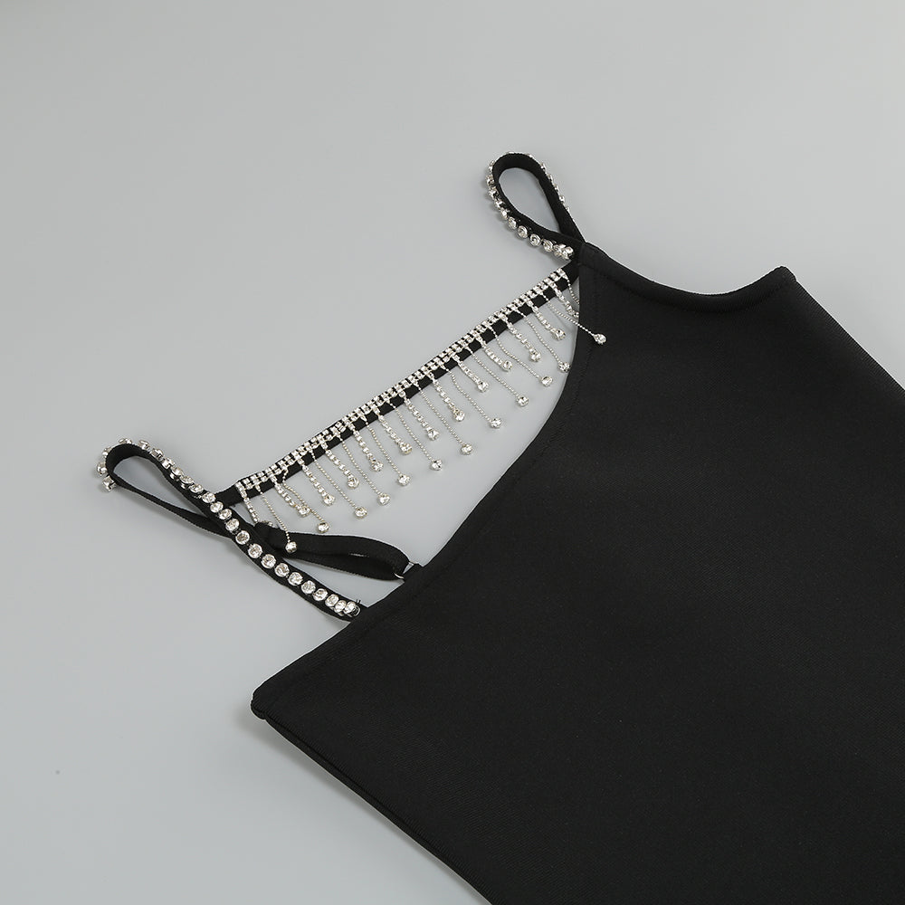 AIIZIE RHINESTONE METAL CHAIN TASSEL BANDAGE DRESS - product image