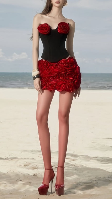 HIROSHI STRAPLESS FLOWER SKIRT SET