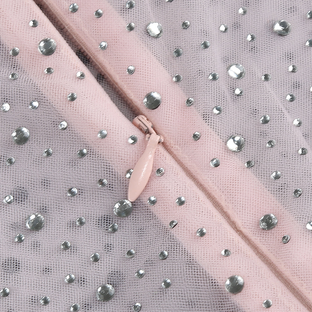 AIIZIE ADORA PINK BRAIDED LEATHER CRYSTAL EMBELLISHMENT MIDI DRESS - product image