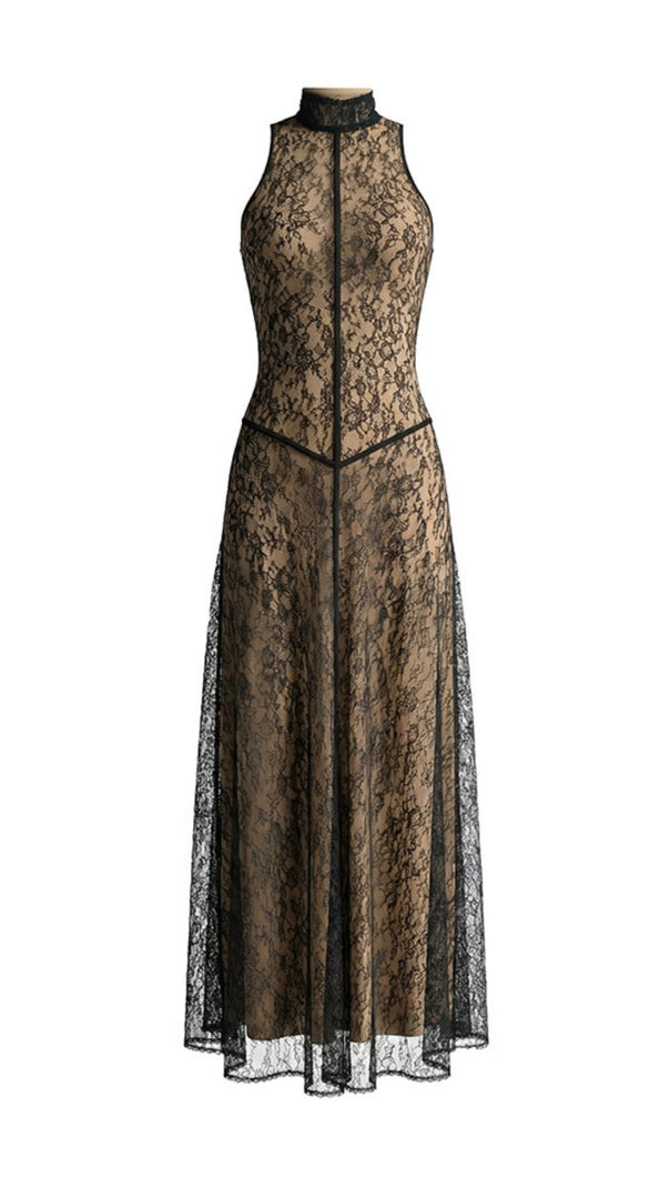 AIIZIE Jagna Black Lace Mock Neck Maxi Gown - Elegant Formal Evening Dress - product image