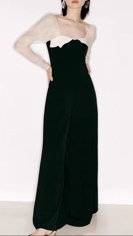 JENNY TULLE SLEEVE SQUARE NECK MAXI DRESS IN BLACK
