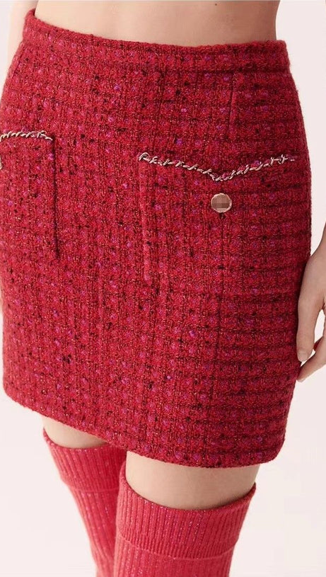 COMPLETO CON GONNA E TOP CORTO IN TWEED