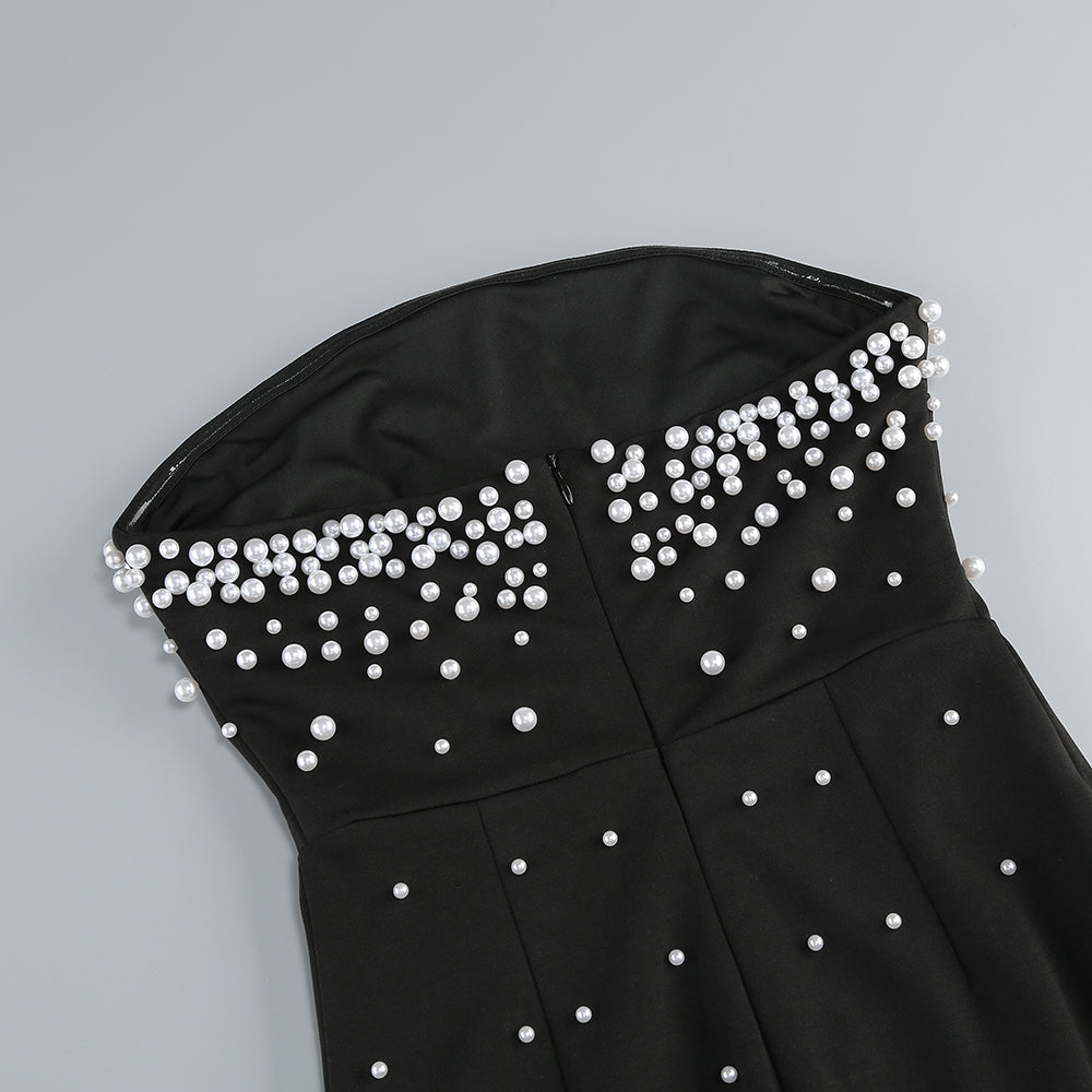 AIIZIE PEARL-EMBELLISHED STRAPLESS GOWN IN BLACK - product image