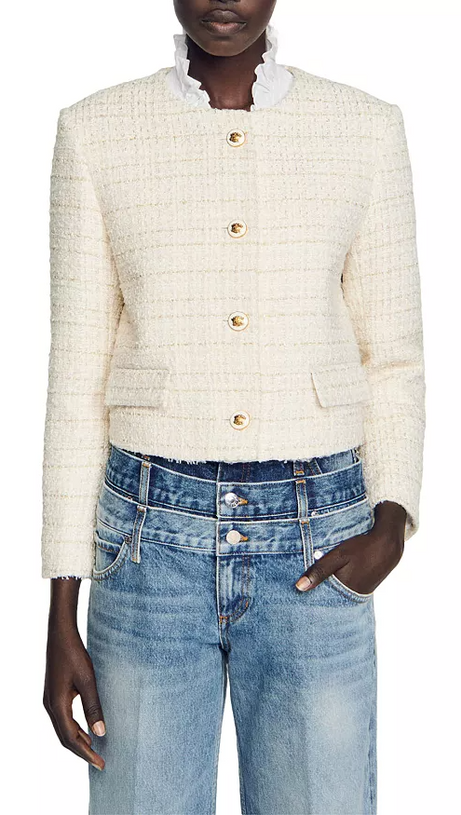 ZALLY CROPPED TWEED JACKET IN ECRU
