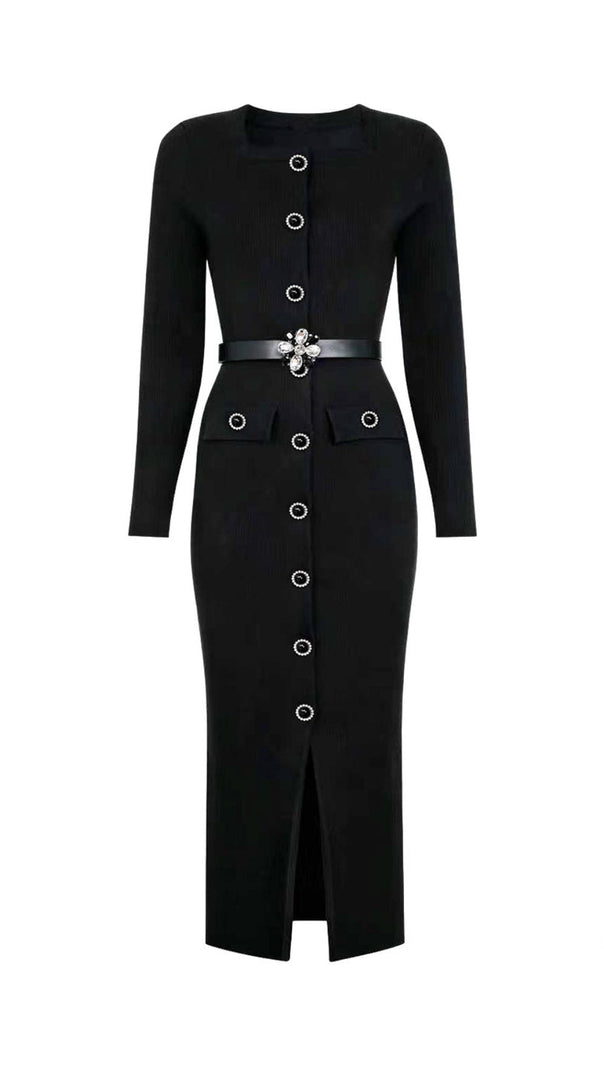 AIIZIE The June Knit Midi Dress: Elegant Ribbed Style with Embellished Belt - product image