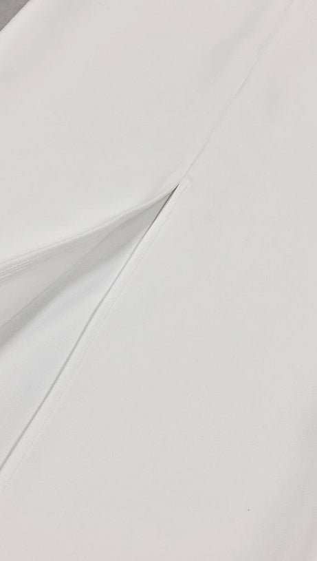 ELLEN 3D FLOWER STRAPLESS BODYCON MAXI DRESS IN WHITE