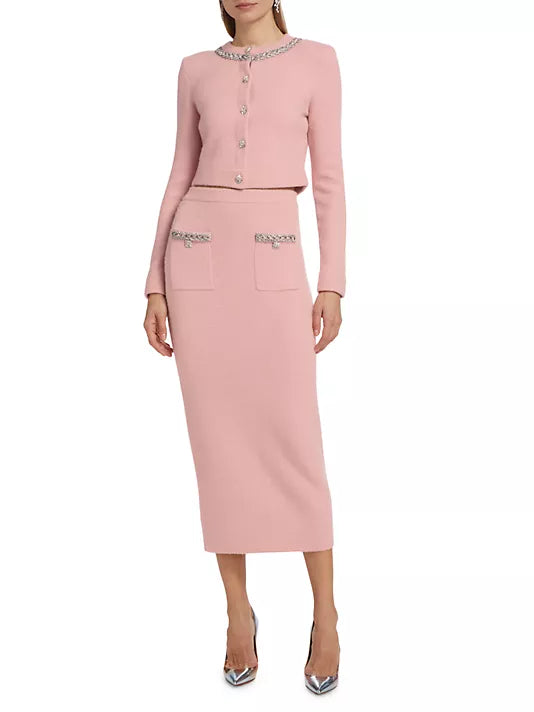 KNITTED MIDI SKIRT IN PINK