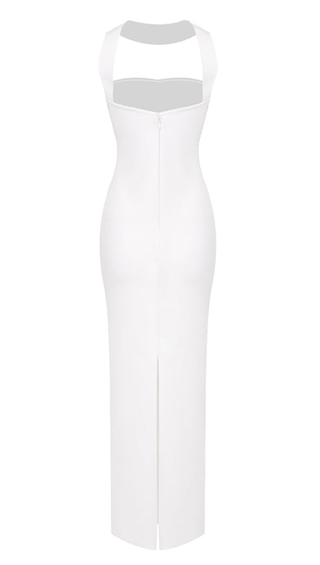 CUTOUT HALTER BACKLESS DRESS IN WHITE