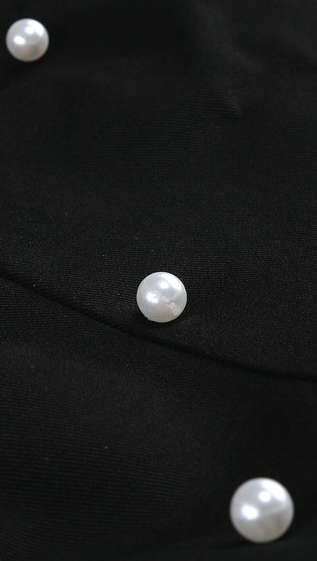 BLACK AND WHITE BEADED MINI DRESS