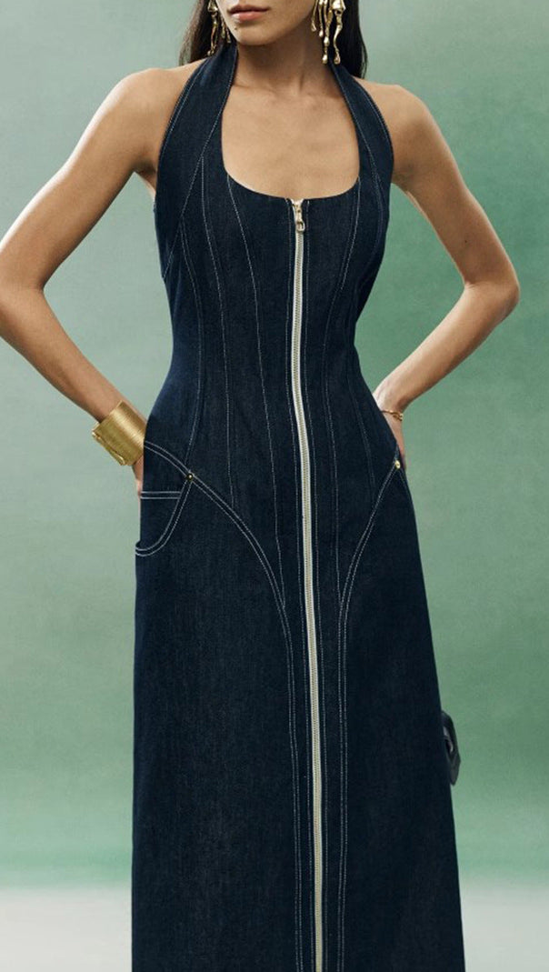AIIZIE DENIM PATCHWORK LONG DRESS - product image