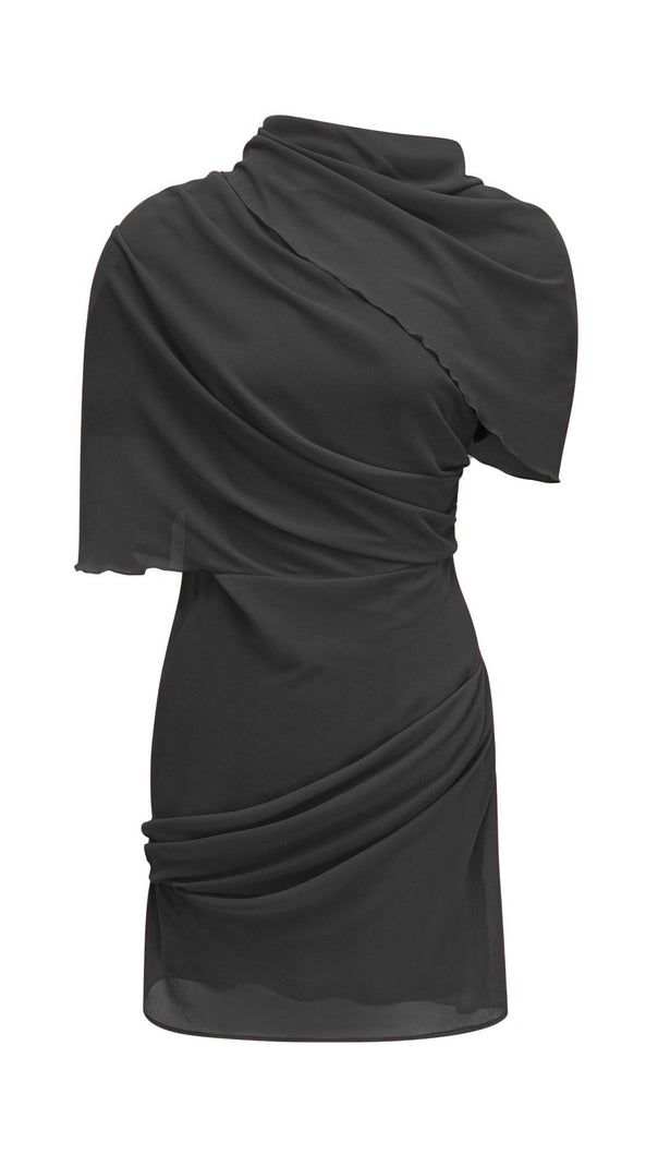 CLARABELLE RUCHED DRAPED MINI DRESS IN RED