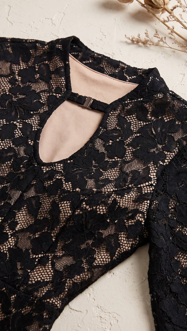 Black Floral Lace Column Gown