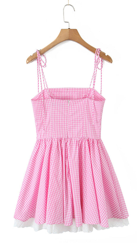 JOYCE GRID STRAP MINI DRESS IN PINK