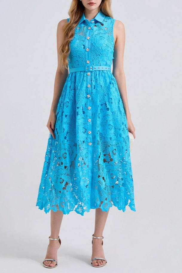 AIIZIE COLLAR SLEEVELESS HIGH WAIST SLIM DRESS IN BLUE - product image