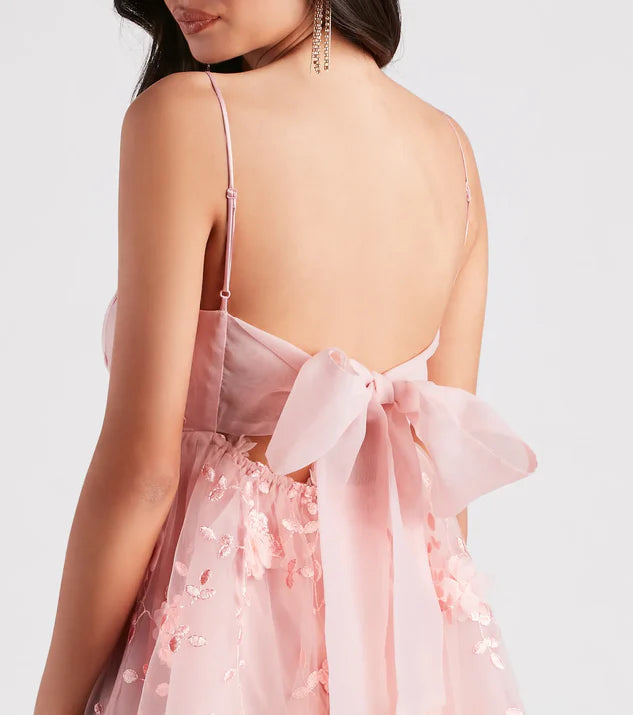 EDEN FLOWER BABYDOLL MINI DRESS IN BLUSH