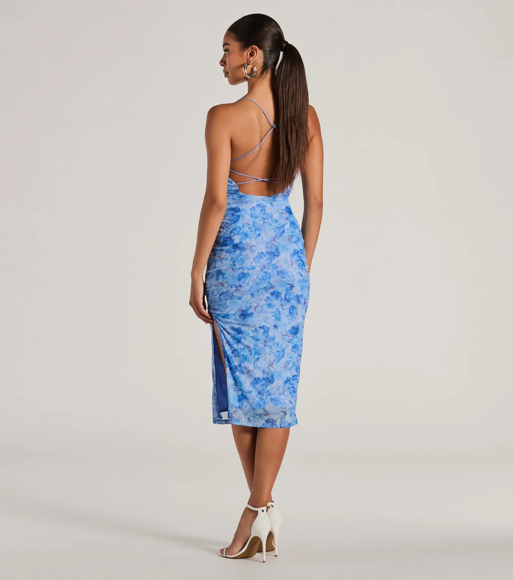 ENDLESS EVENTS STRAPPY BACK FLORAL MIDI DRESS